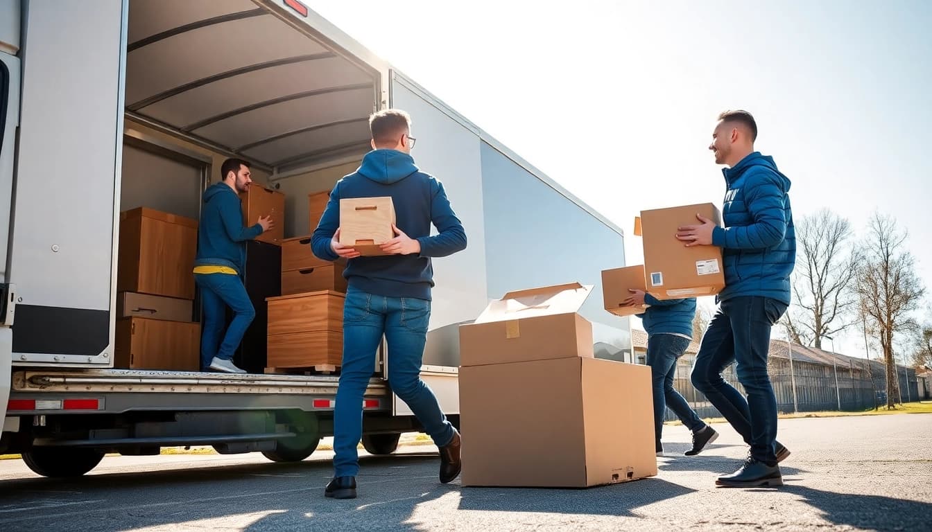 Professionelle Umzugshelfer von umzugunternehmen saarbrücken laden Möbel in ein Umzugsfahrzeug, um eine stressfreie Umzugsfahrung zu bieten.