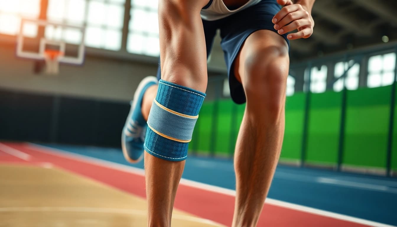Sportler demonstriert die Unterstützung einer kniebandage für aktiven Schutz und Flexibilität beim Sport.
