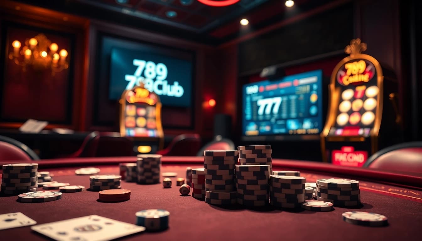 Players enjoying an exciting round at a 789club casino table with vibrant chips and cards.