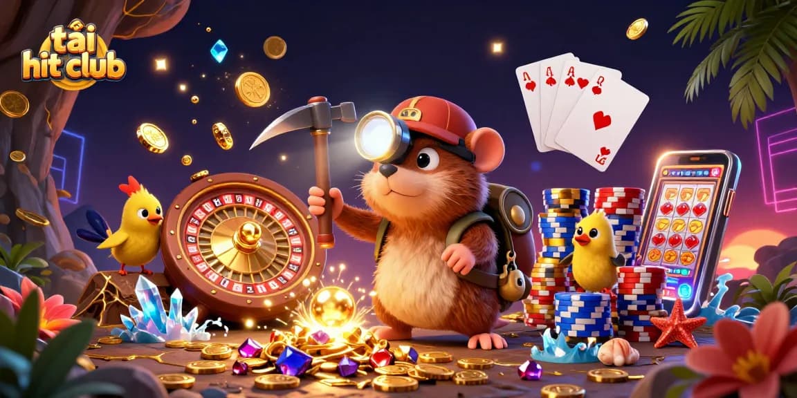 Spin and win with tải hit club's vibrant casino scene featuring lively characters and rich game elements.