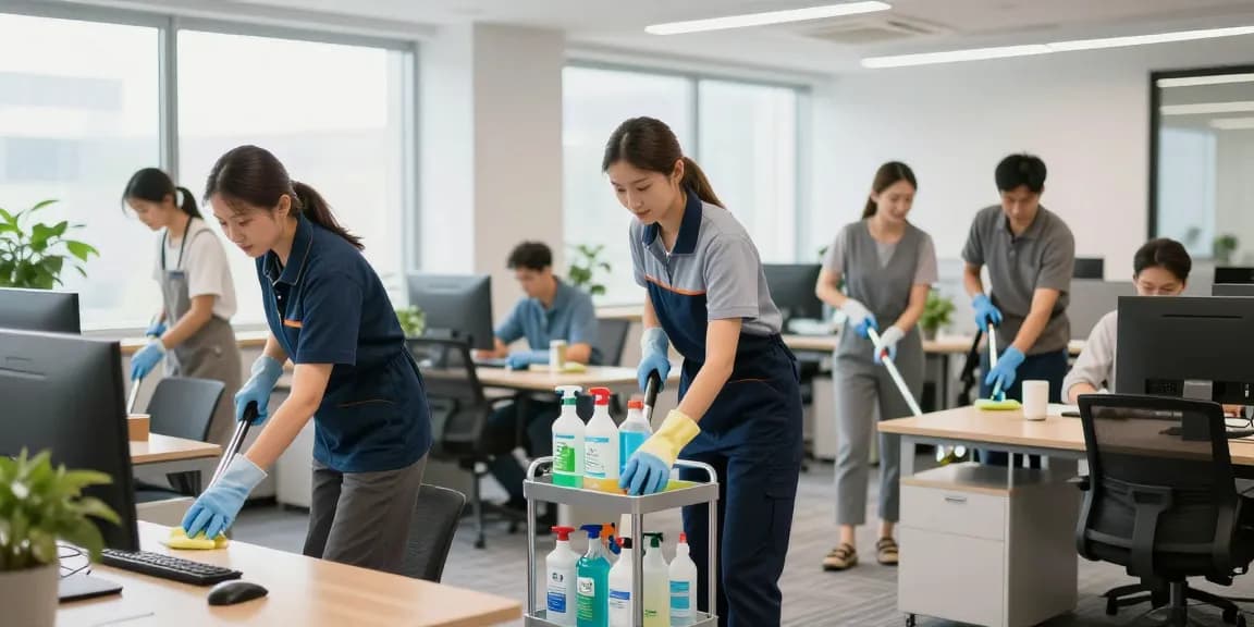 Team from a professional putzfirma bern cleaning a modern office environment efficiently.