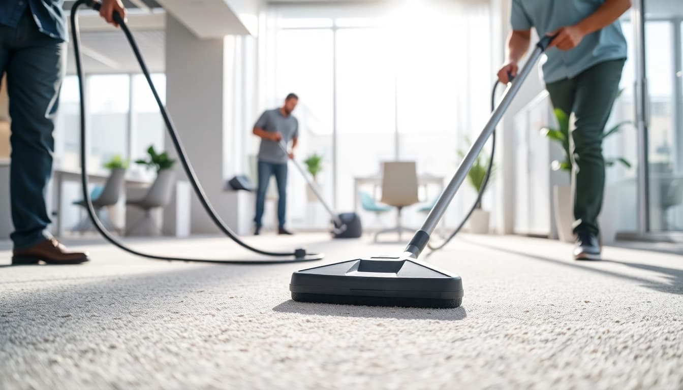 Efficient Gebäudereinigung Ulm durch ein professionelles Reinigungsteam in einem modernen Büro.