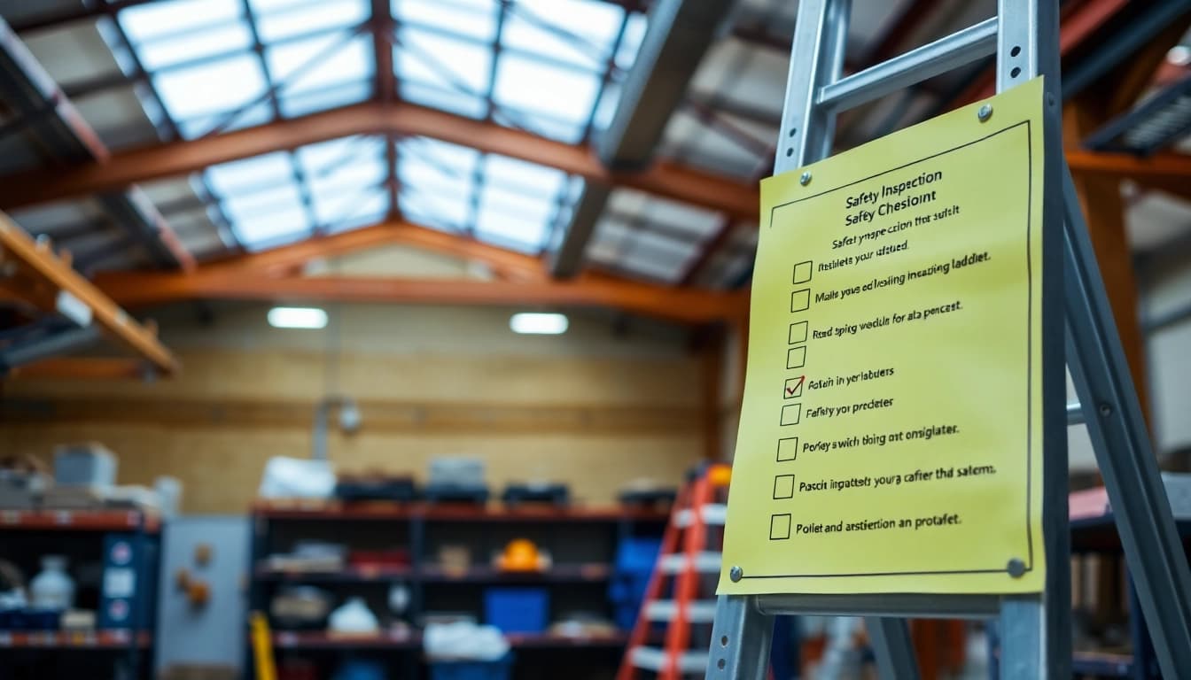 Inspections of ladders during Leiterprüfung to ensure safety and compliance with regulations.