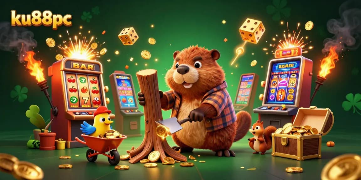 Experience thrilling gaming at ku88pc with lively casino characters collecting gold coins.