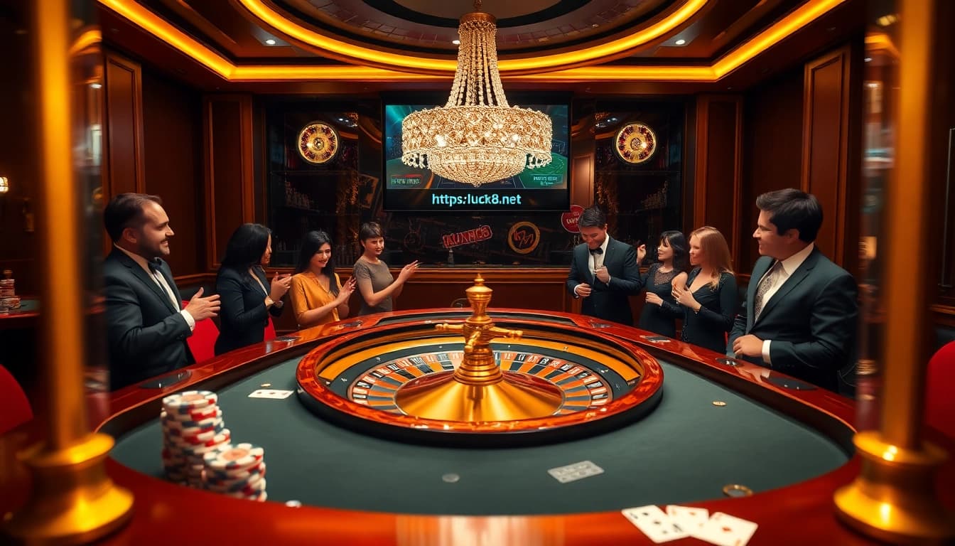 Người chơi casino được trải nghiệm trò chơi đầy hồi hộp cùng https://luck8.net tại bàn roulette sang trọng.