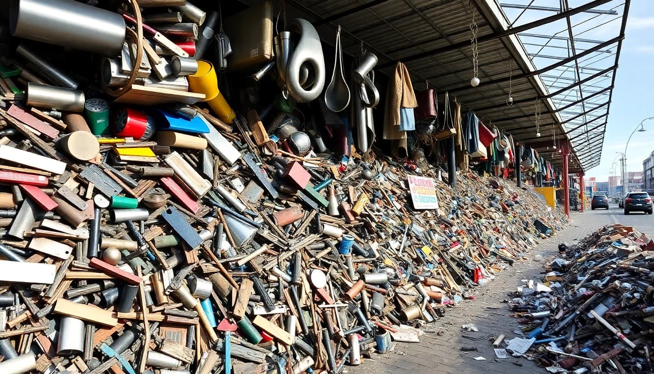 Schrotthandel Düsseldorf: Vielfältige Metalle und Schrottstücke in lebendiger Darstellung.