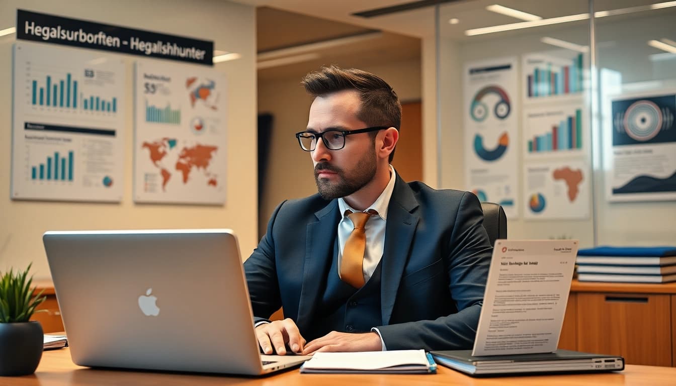 Headhunter Gesundheitswesen konsultiert Lebensläufe in modernem Büro.
