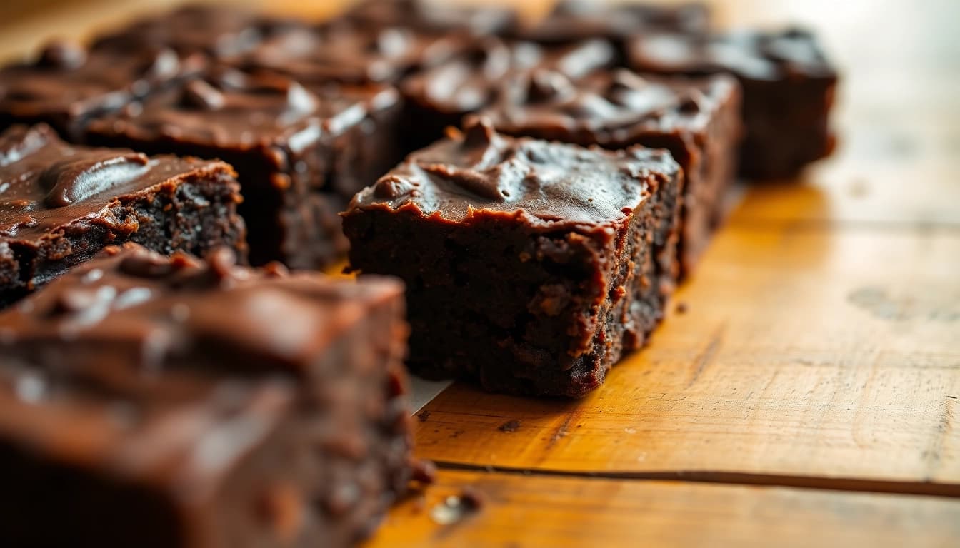 Indulge in freshly baked weed brownies, rich and fudgy with a glossy chocolate surface, perfect for savoring.