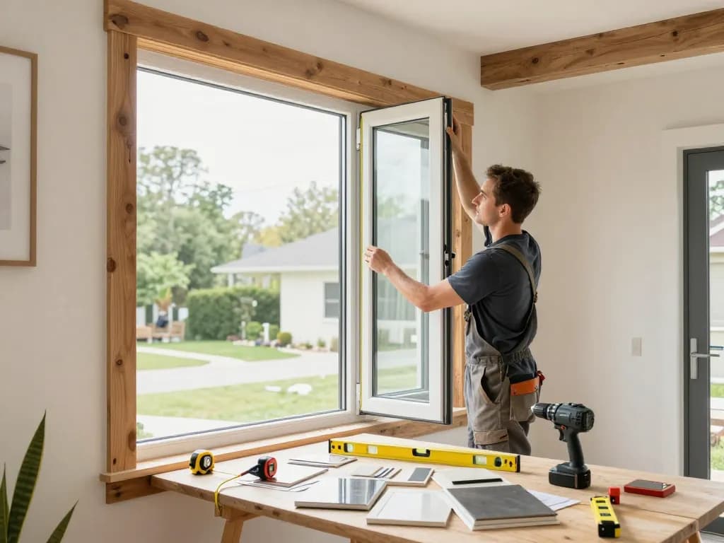 Professioneller Fensterbauer in Köln misst energieeffiziente Fenster in einem modernen Wohnumfeld.