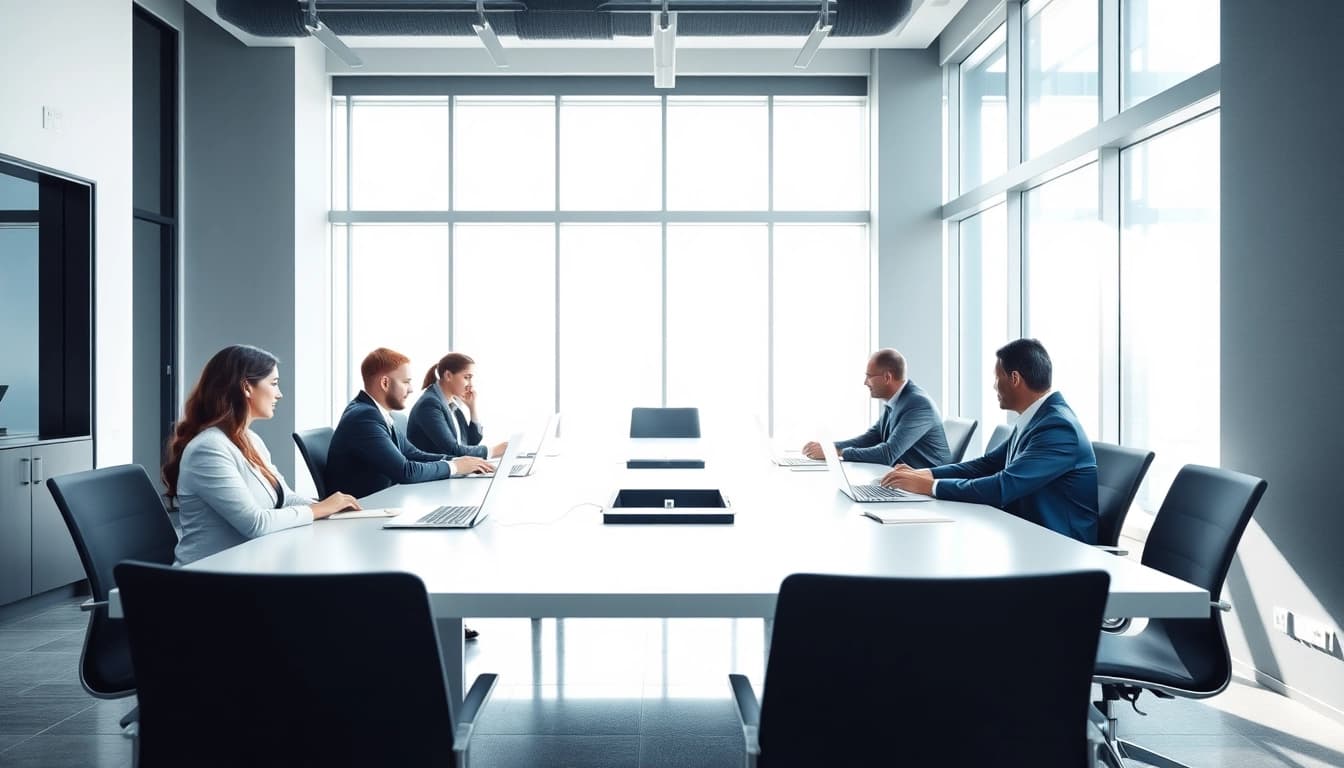 Professionelles Besprechungszimmer in einer Headhunter Agentur mit Team in Aktion.