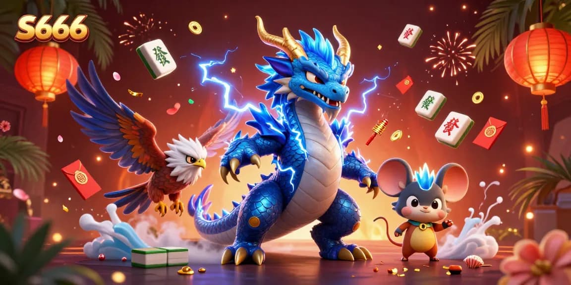 Engage in thrilling gaming with S666's epic thunder dragon and festive elements in action.