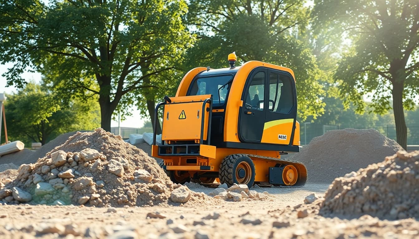 Minibagger mieten Hannover – Modernes Gerät auf a Baustelle, bereit für Arbeit.