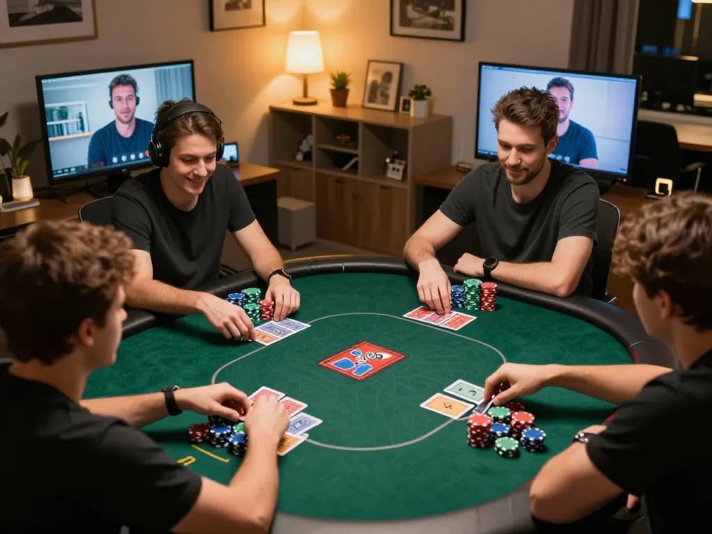 Play poker online with mb668 platform featuring vibrant colors and dynamic action in a home setting.