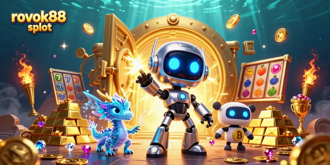 Experience the thrill of rokok88 slot with a vibrant 3D casino scene featuring dynamic characters and riches.