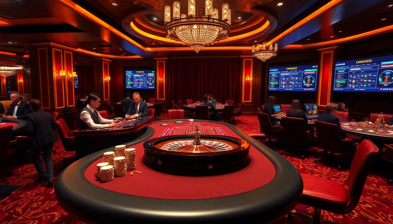 C168 casino scene showcasing modern gaming with poker chips and a roulette wheel.