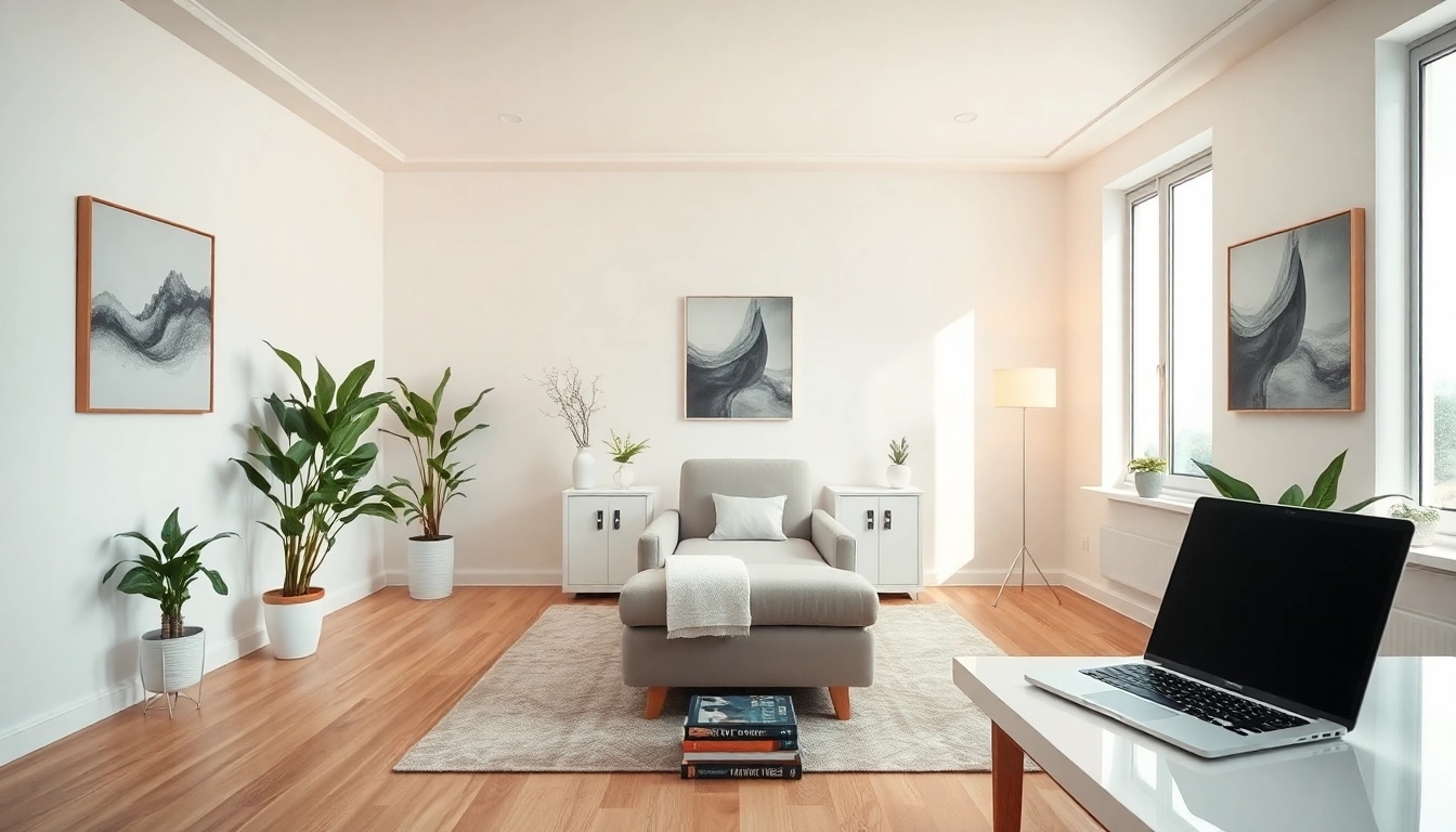 Ein einladendes Behandlungszimmer im Hypnoseinstitut mit beruhigender Atmosphäre und modernem Design.