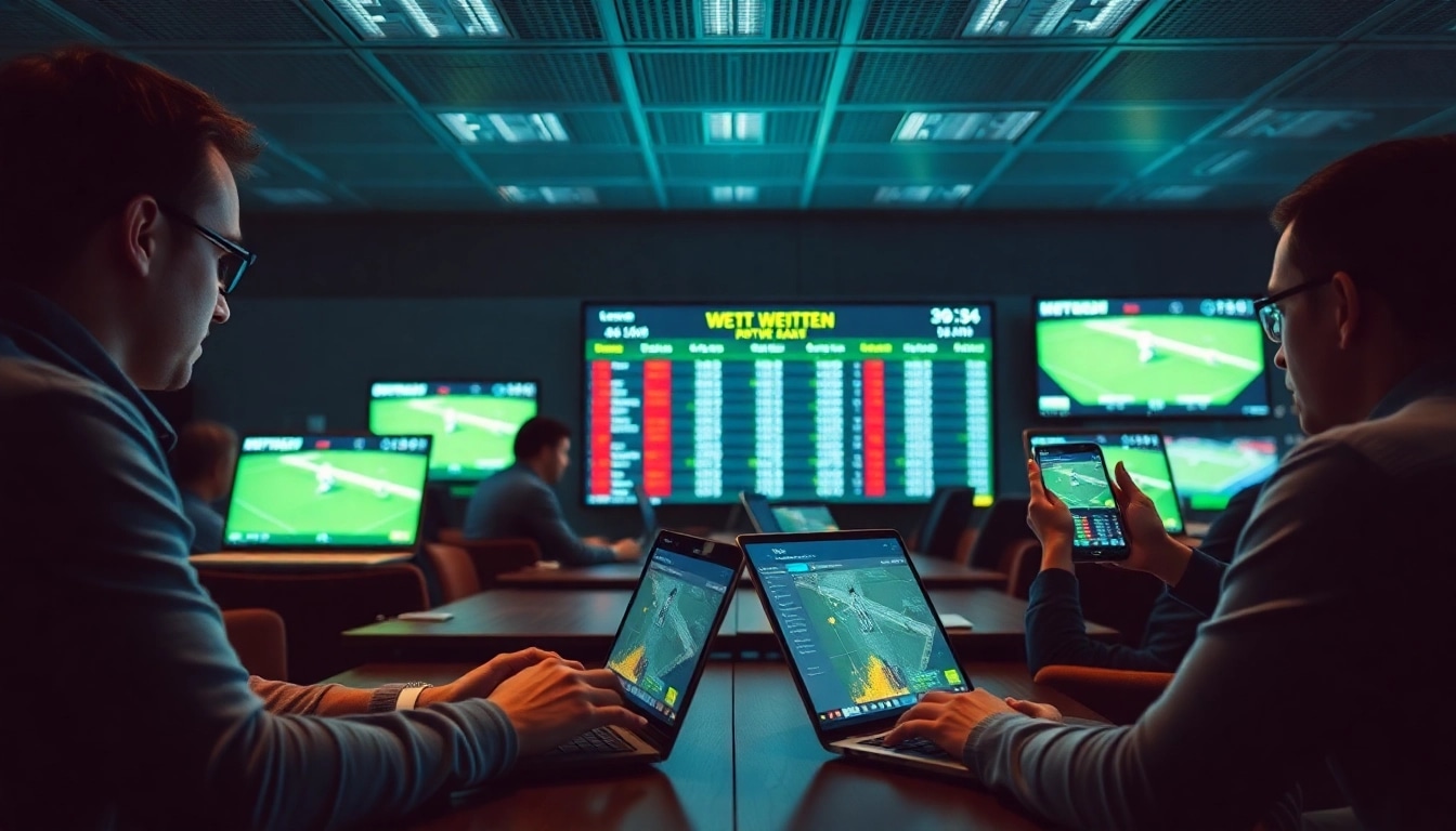 Erleben Sie die Aufregung von legal online sportwetten mit Sportlern, Wettquoten und modernen Geräten in einem einladenden Raum.