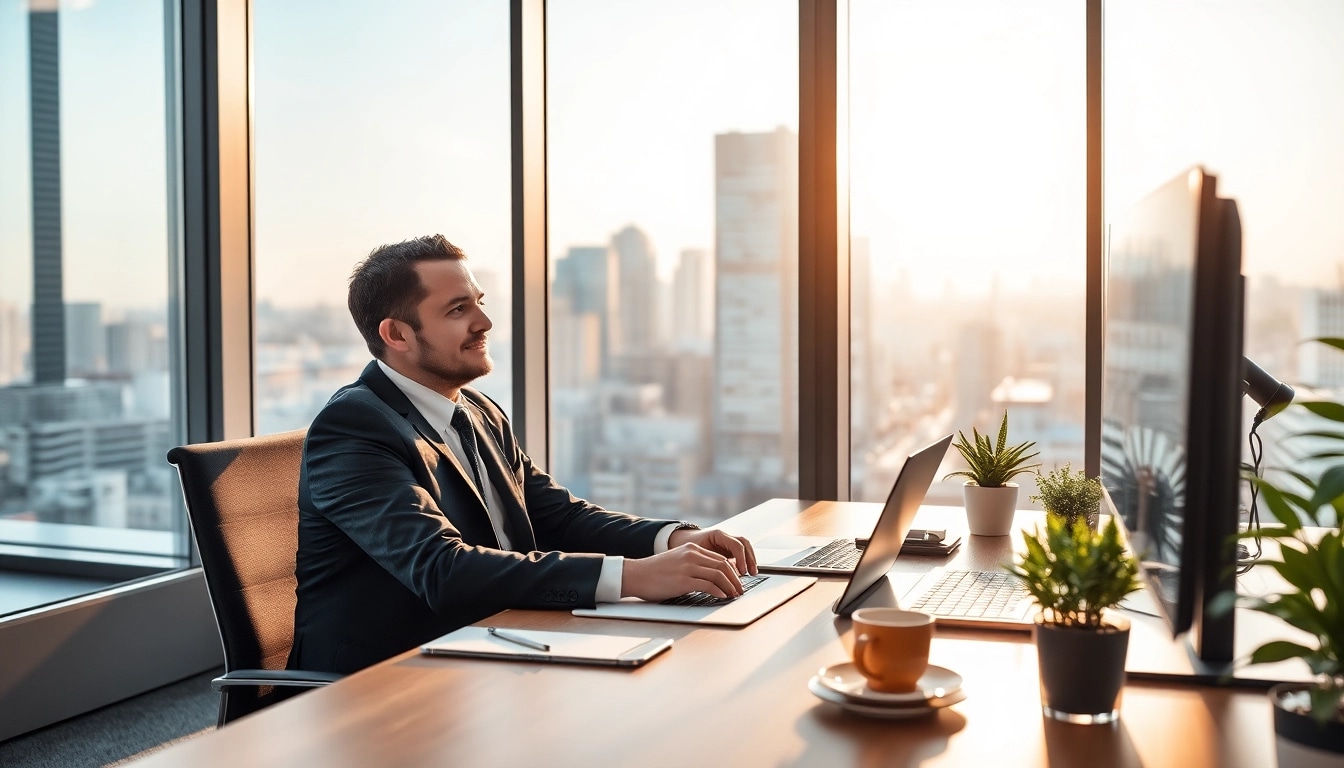 Headhunter IT berät in modernem Büro, umgeben von Technologie.