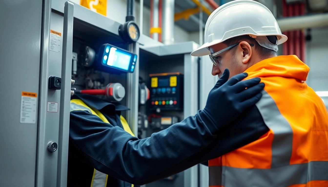 Technician conducting a DGUV V3 Prüfung with professional equipment to ensure workplace safety.