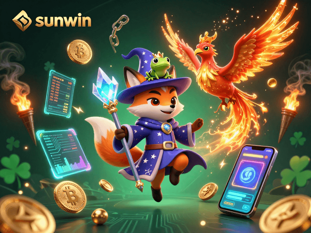 Engage with sunwin's immersive crypto casino universe featuring a wizard, phoenix, and enchanting elements.