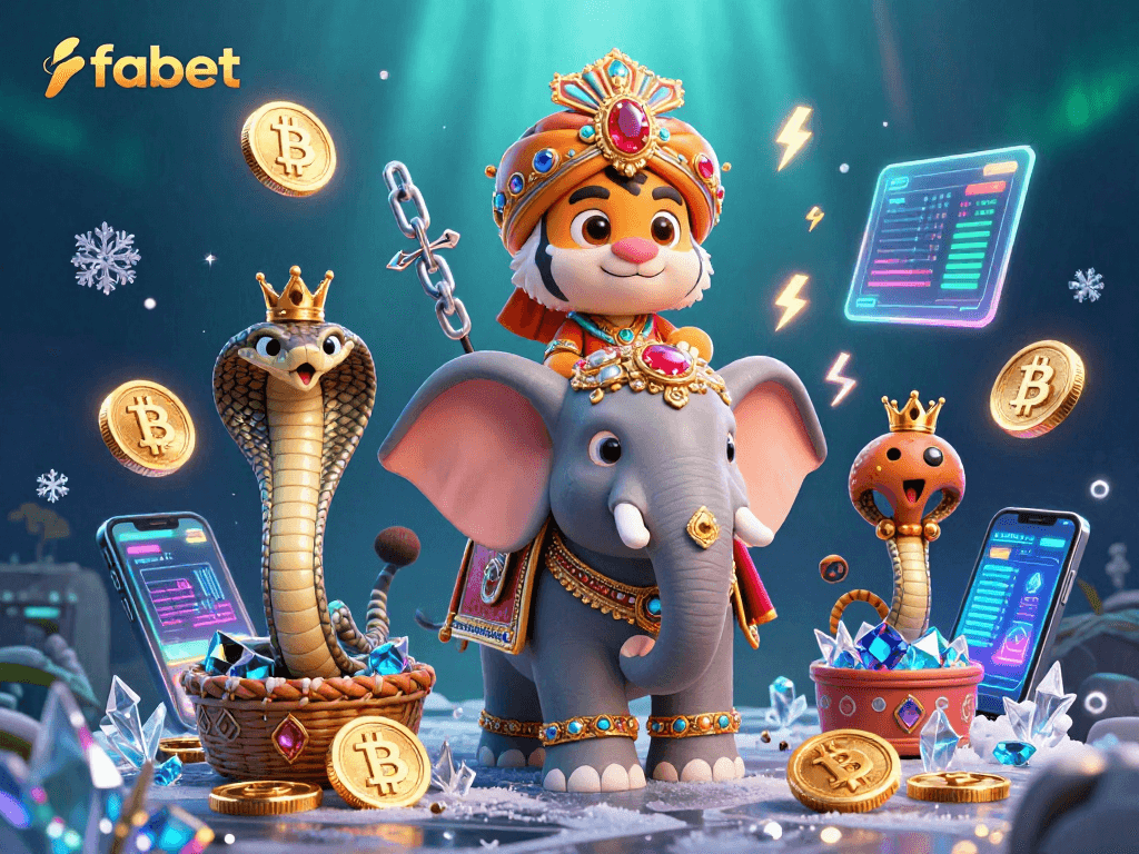 Experience interactive gaming with fabet featuring a vibrant scene of crypto coins and majestic characters.