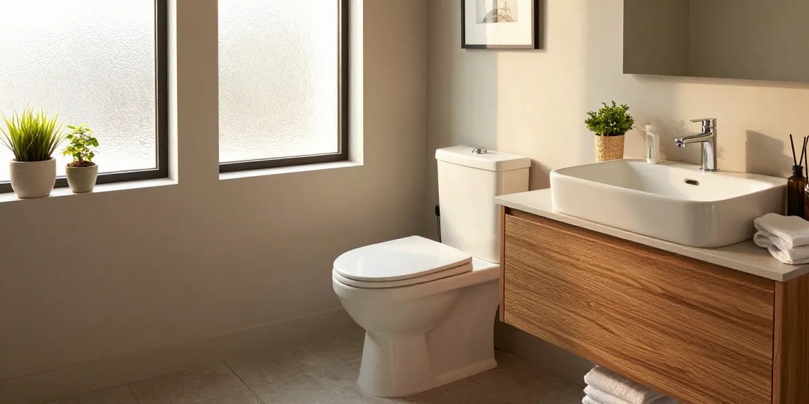 Stijlvolle fontein toiletopstelling met een stijlvol fonteinkastje, eigentijds ontwerp en elegante accessoires.