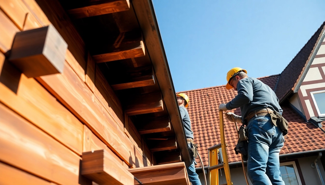 Münster Dachdecker reparieren das Dach eines Hauses mit traditionellem Handwerk.