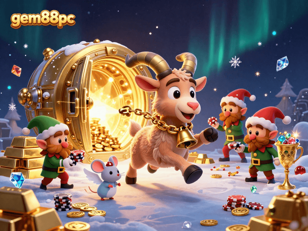 Win big at gem88pc while enjoying a vibrant holiday casino full of treasures and festive characters.