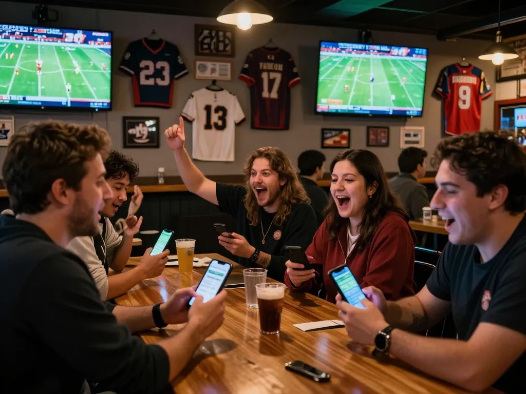 Fans enthusiastically engage with ca khia sports betting apps while watching live football.