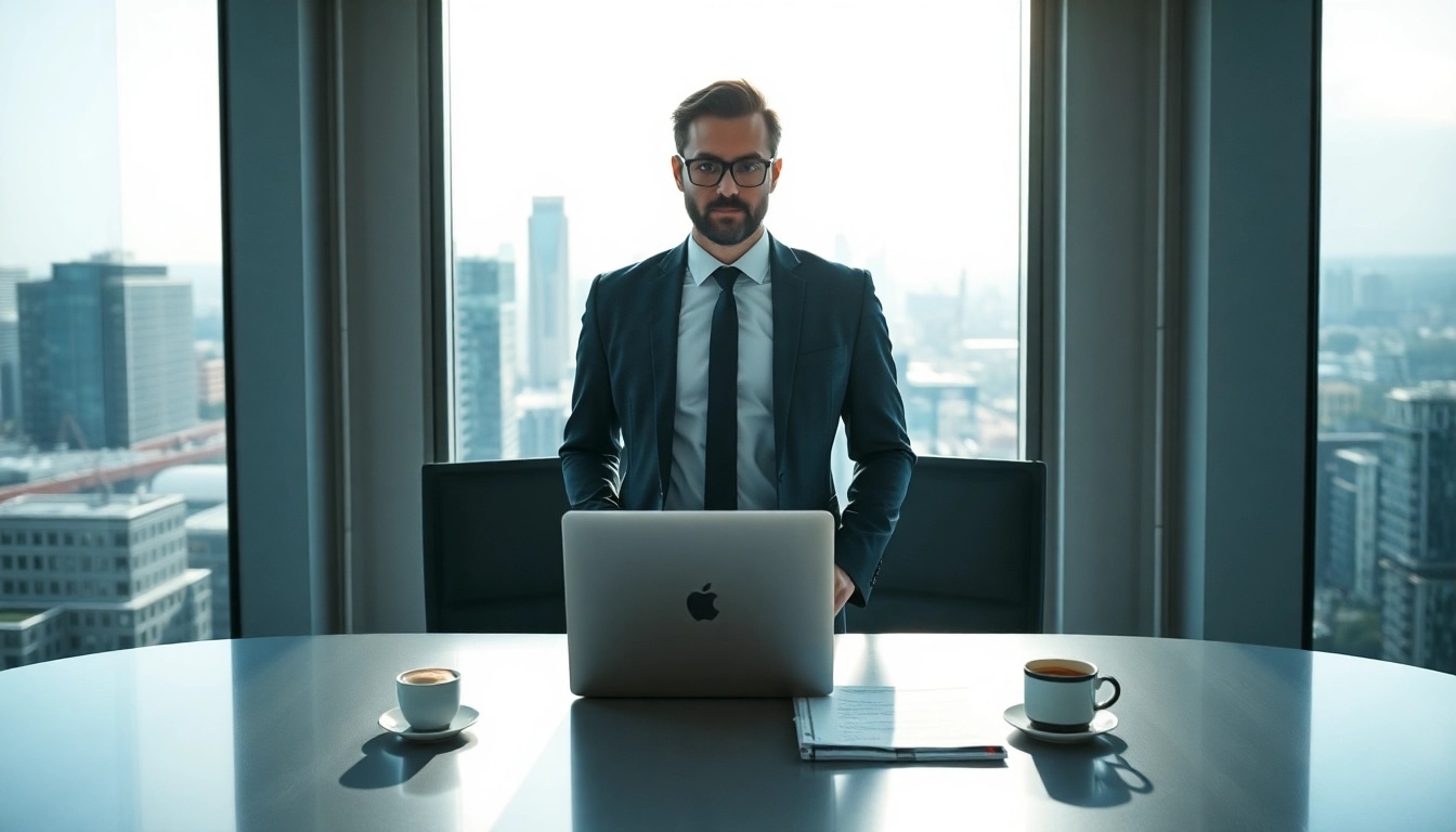 Headhunter CEO berät am Schreibtisch in modernem Büro.