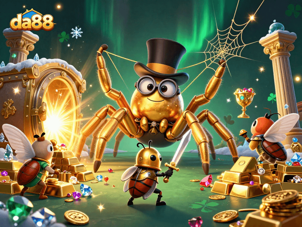 Experience da88's vibrant world of online gambling with golden treasures and engaging characters.