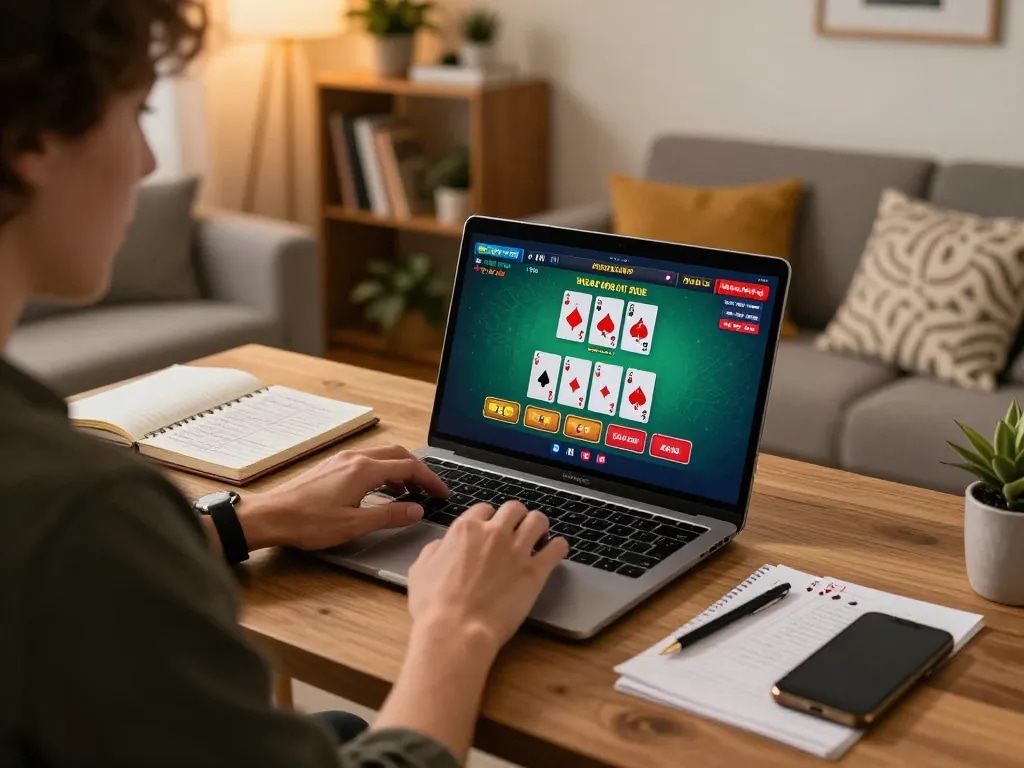 90P gaming experience with a player enjoying live dealer blackjack in a cozy home office