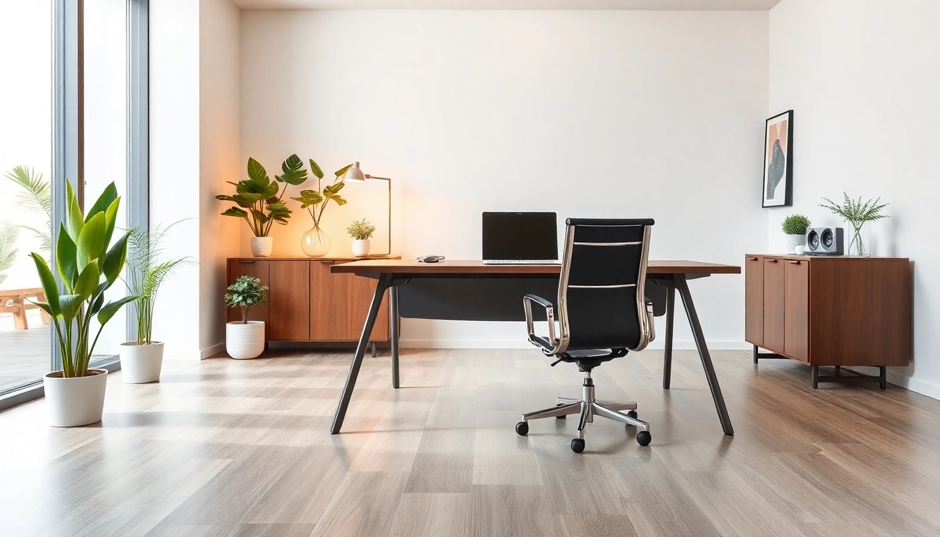 Elegante Büromöbel ergänzen modernes Bürodesign für produktives Arbeiten.