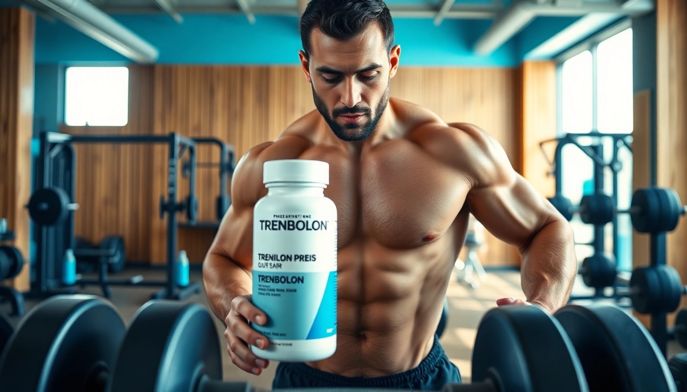 Trenbolon preis sichtbar bei einem professionellen Fitness-Trainer im modernen Fitnessstudio.