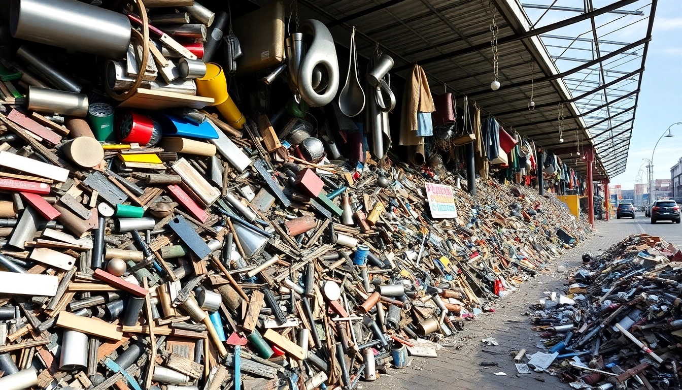 Schrotthandel Düsseldorf: Vielfältige Metalle und Schrottstücke in lebendiger Darstellung.