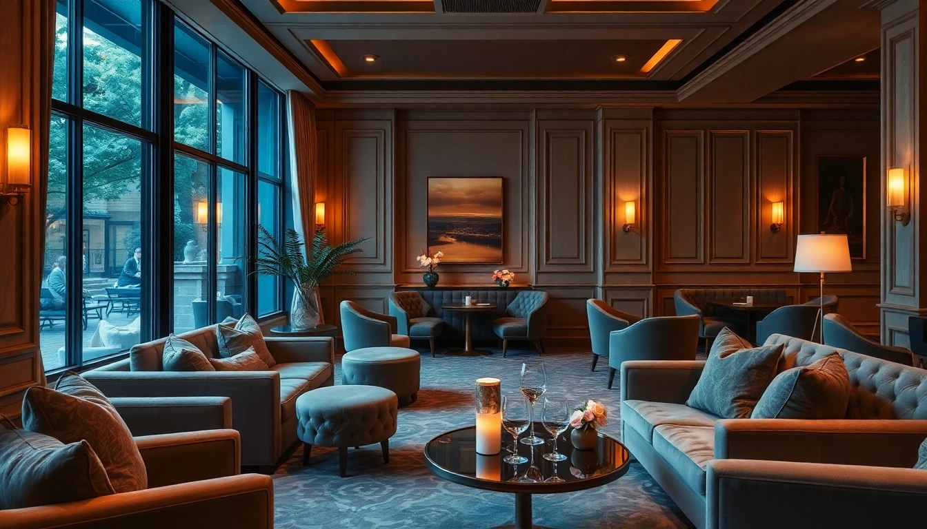 Luxury lounge environment showcasing elegant décor and lush furnishings, inviting comfort and relaxation.