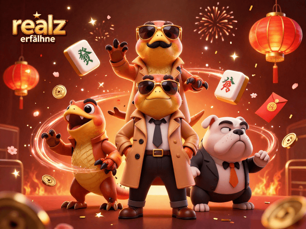 Erfahre mehr über Realz Casino Erfahrungen mit einer 3D-Illustration von Cartoon-Raptoren in einem Kasino.