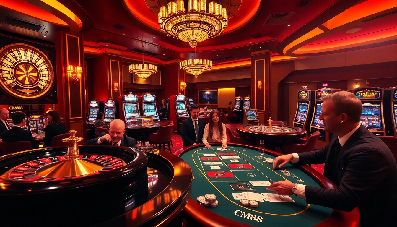Experience thrilling action at CM88's luxury casino gaming tables surrounded by eager players.