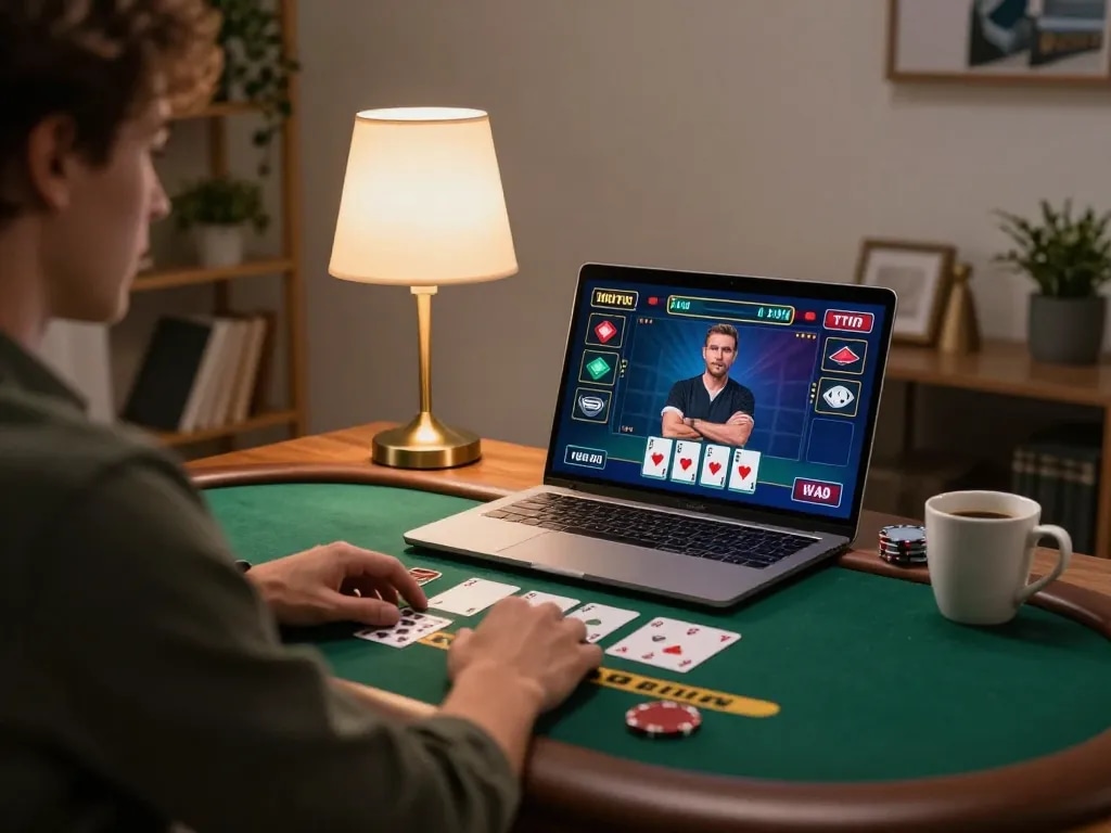 Players enjoying F168 online blackjack, dynamic interface on laptop enhancing the gaming experience.