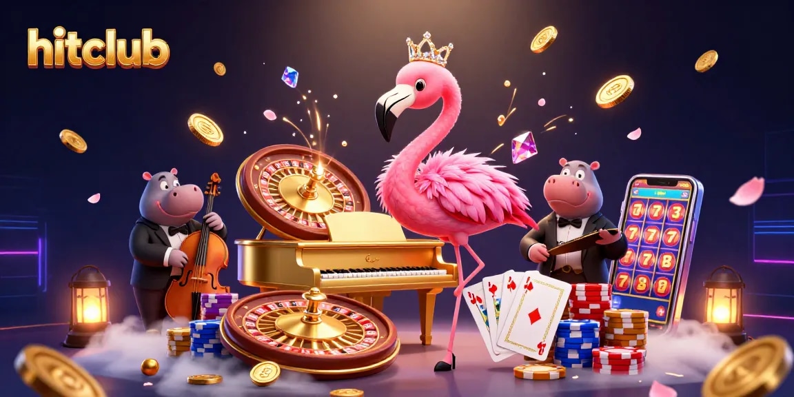 Experience hitclub's vibrant casino environment with singing flamingo, hippo bassist, and dynamic games.