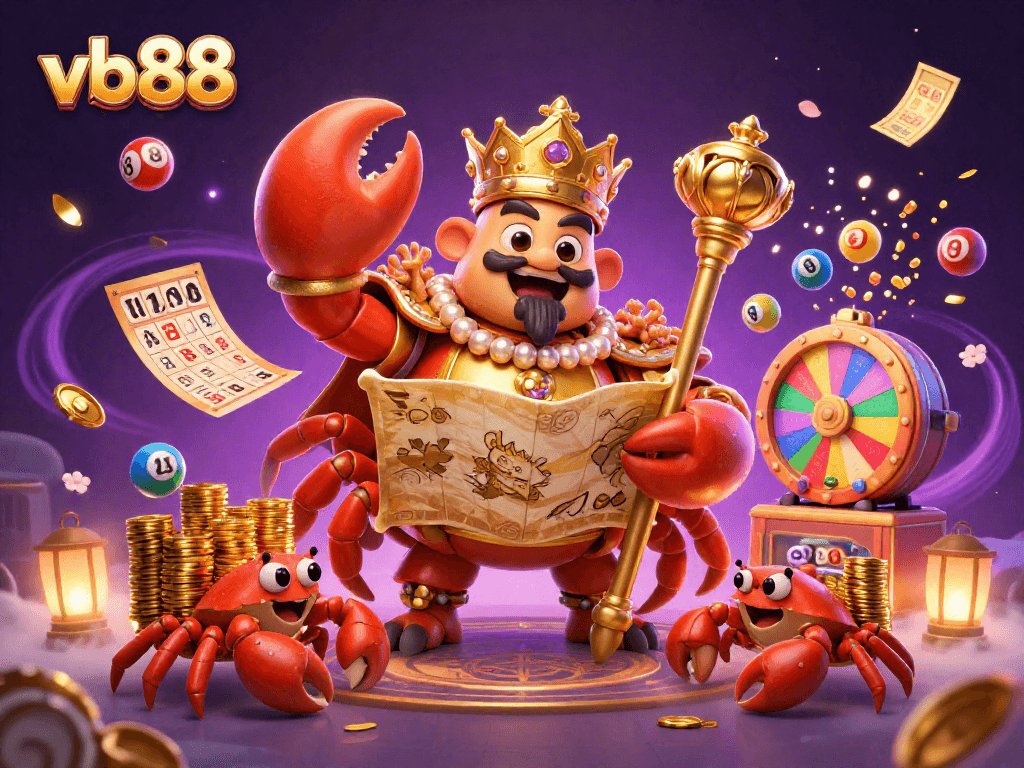 Engage in thrilling lottery action with vb88's vibrant 3D casino illustration.