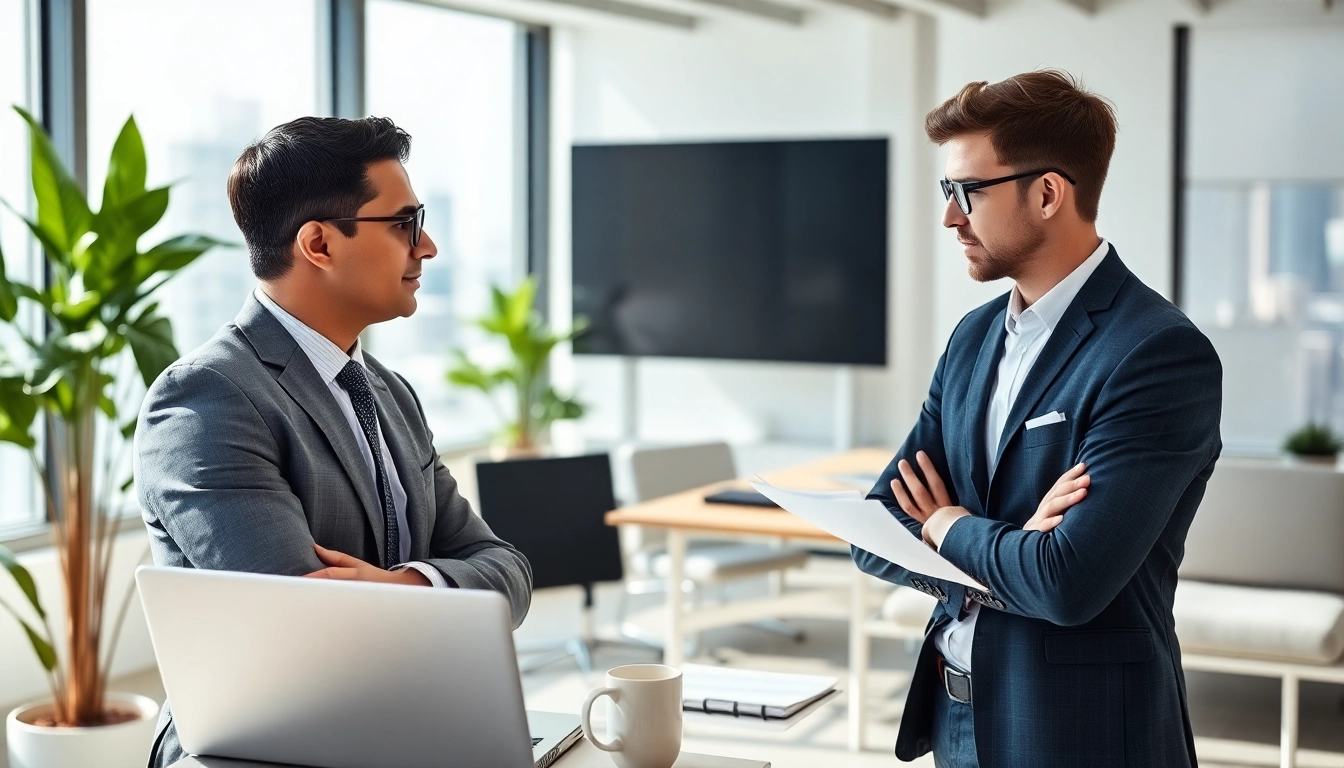 Headhunter Ingenieure beraten über Karrieremöglichkeiten in einem modernen Büro.
