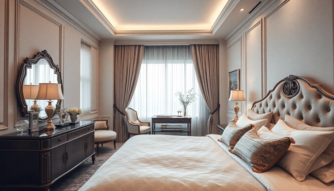 Luxury bedding and decor in an elegant bedroom setting, inviting comfort and style.