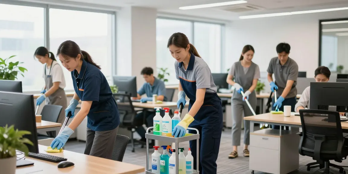 Team from a professional putzfirma bern cleaning a modern office environment efficiently.