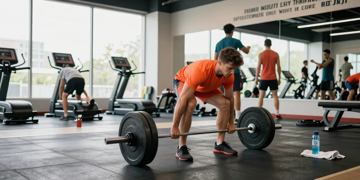 Anabolika Shop Deutschland, der einen Fitness-Enthusiasten zeigt, der Gewichte in einem lebhaften Fitnessstudio hebt, und die Energie des Trainings sowie das Engagement für Gesundheit hervorhebt.