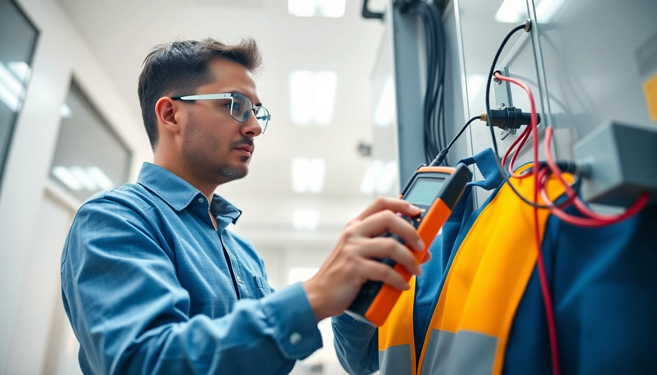 Inspecting electrical equipment during DGUV V3 Prüfung for workplace safety