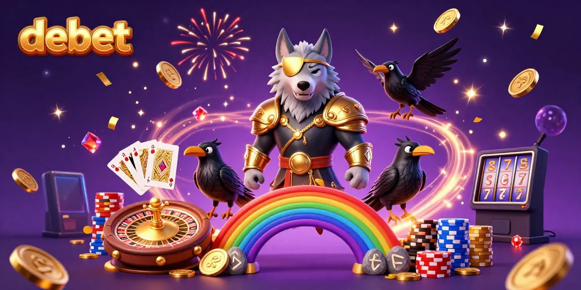 Experience the debet casino adventure with Odin and his ravens amidst a vibrant gaming scene.