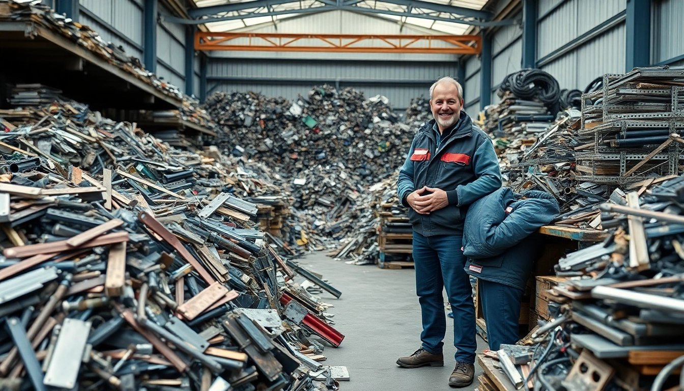 Effizienter Schrotthändler in Wuppertal mit einem gut organisierten Schrottplatz, der Metallkategorien zeigt.