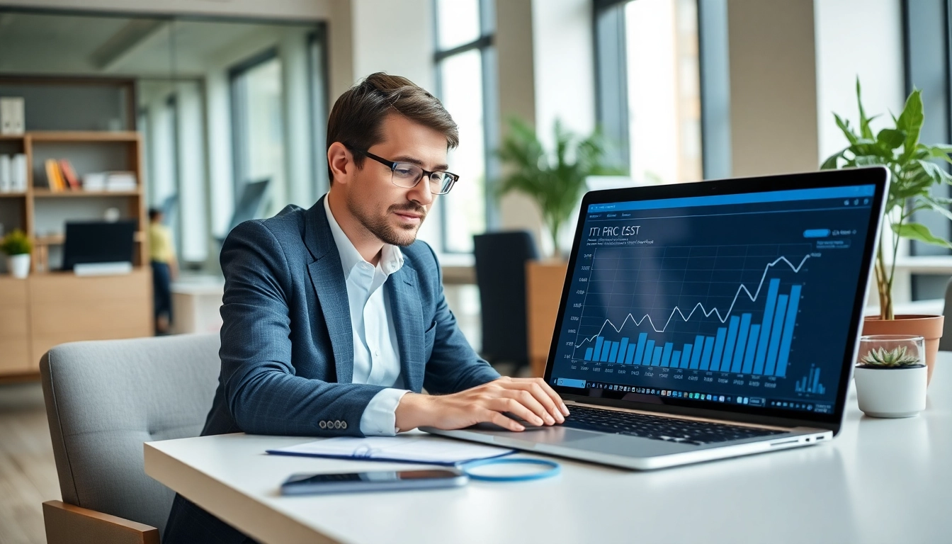 Business consultant analyzing data for Unternehmensberatung in a modern office setting.