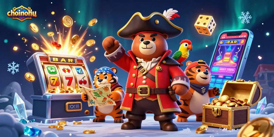 Choinohu slots come alive with a pirate bear and tiger exploring hidden treasure in a vibrant casino realm.